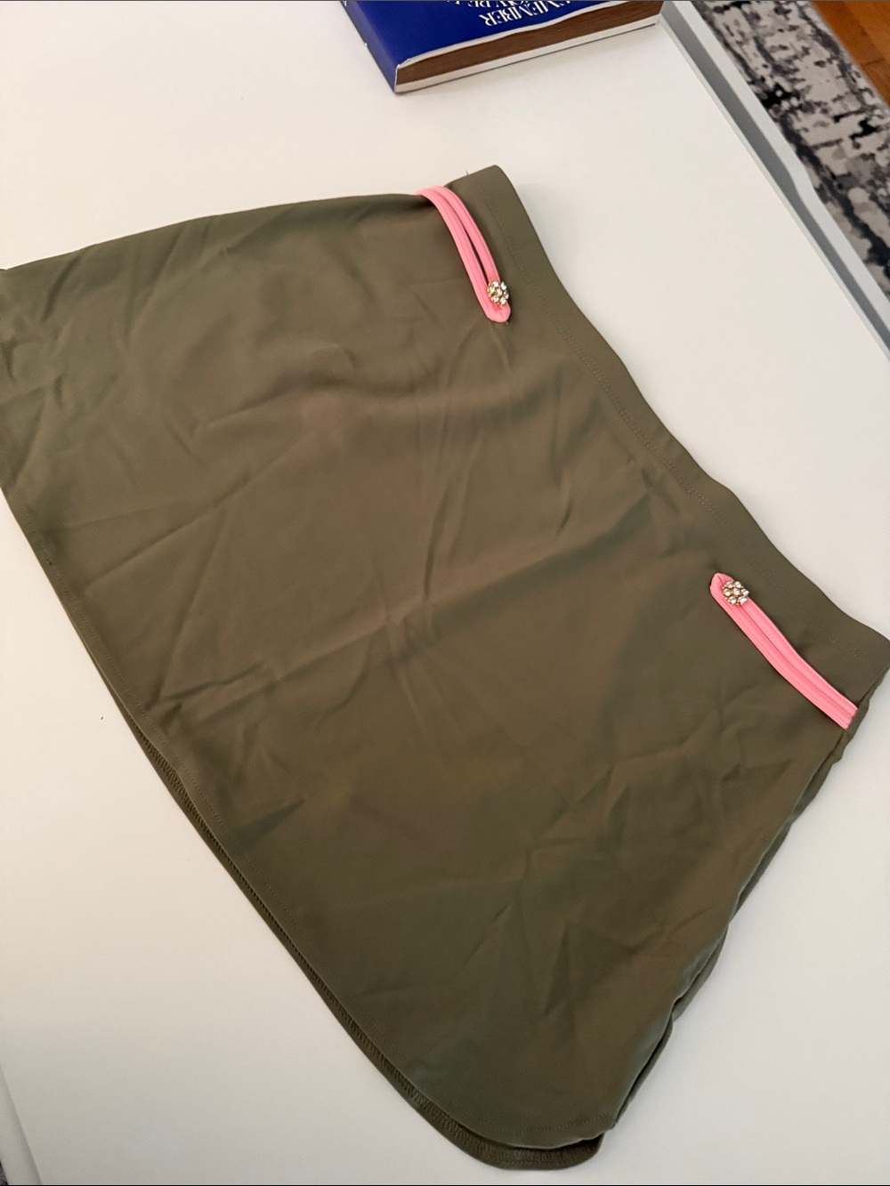 Luli Fama Olive Green Mini Skirt with Pink Trim Accents